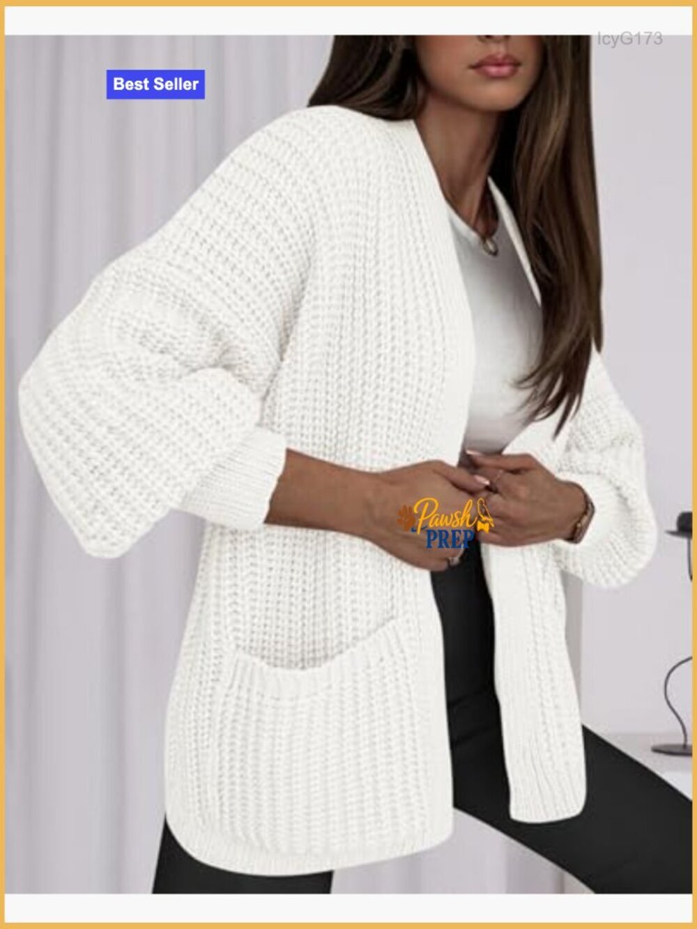 Oversized Open Front Knit Cardigan with Pockets - Long Sleeve Slouchy Sweater - Picture 4 of 7